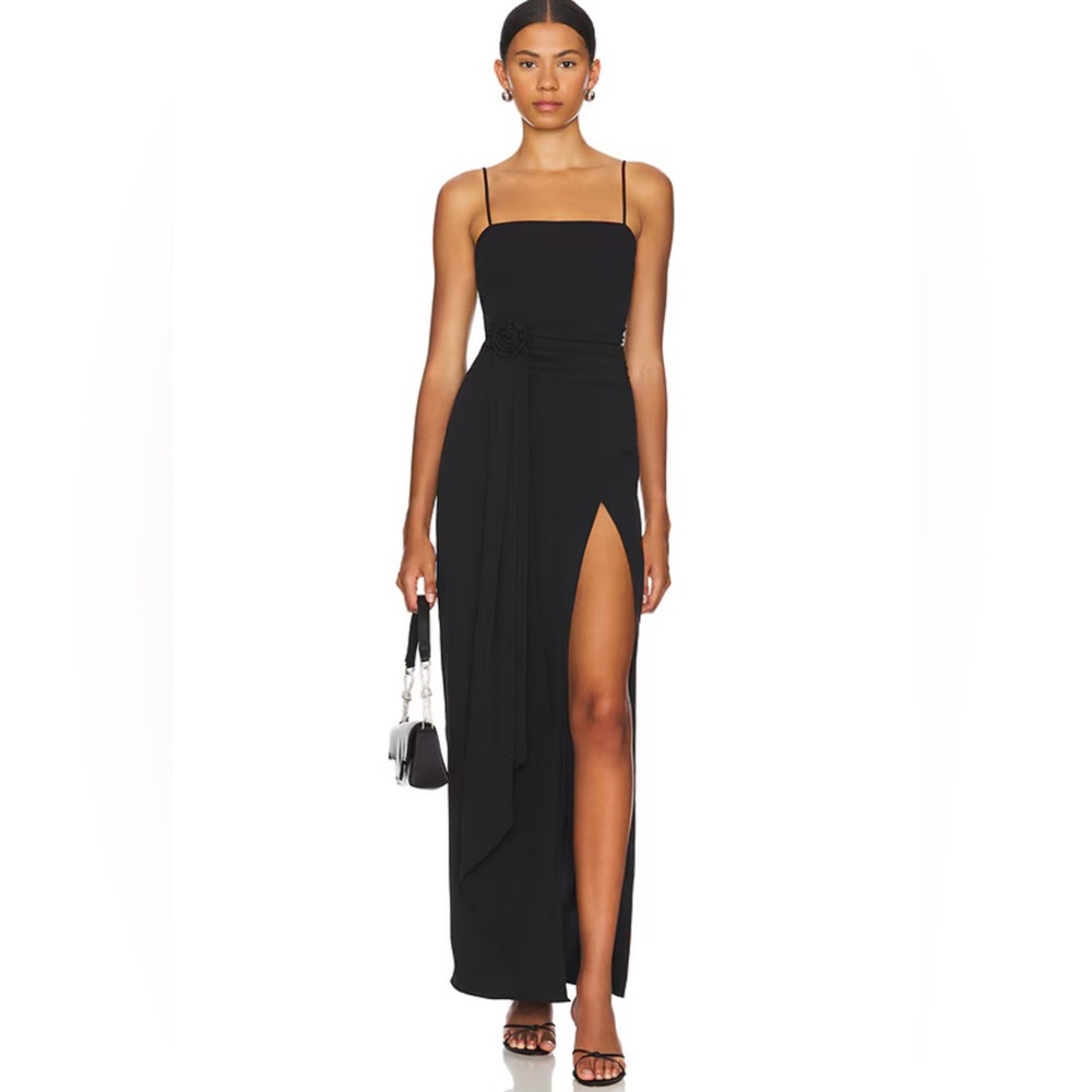 NWT Amanda Uprichard Isabel Rosette  Maxi Dress Black Small $252 on Revolve